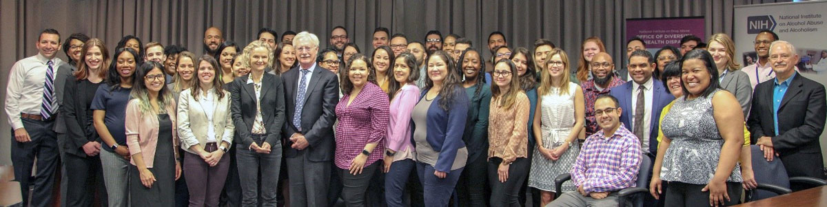 NIAAA Dr. George Koob and NIDA Director Dr. Nora Volkow (in middle in black suits) with participants at the Diversity Supplement Professional Development Workshop.