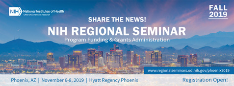 Promotion image for the NIH Regional Seminar with nighttime Phoenix skyline 