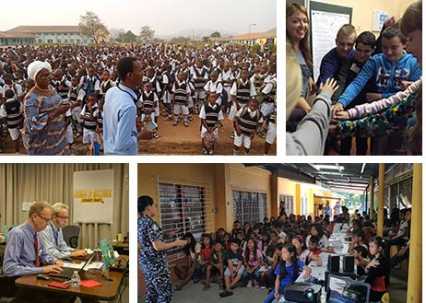 National Drug and Alcohol Facts Week around the world: (clockwise from top left) events in Nigeria, Ukraine, Philippines, and Chat Day at NIDA headquarters.