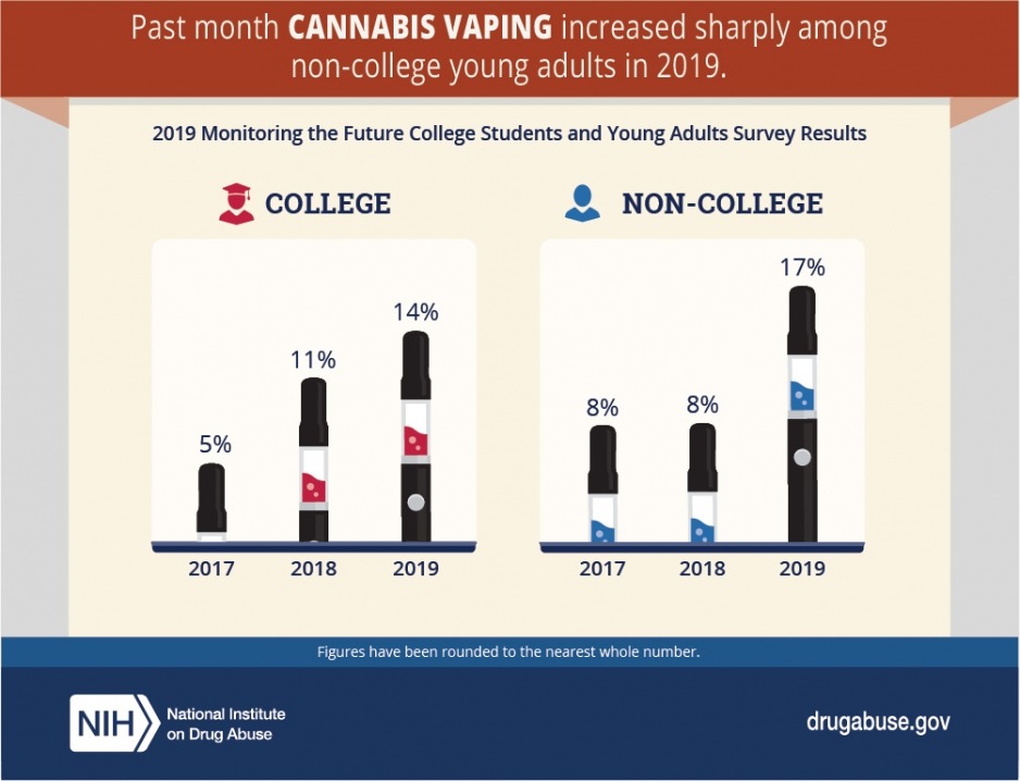 Past Month Cannabis Vaping increased sharply among non-college young adults in 2019