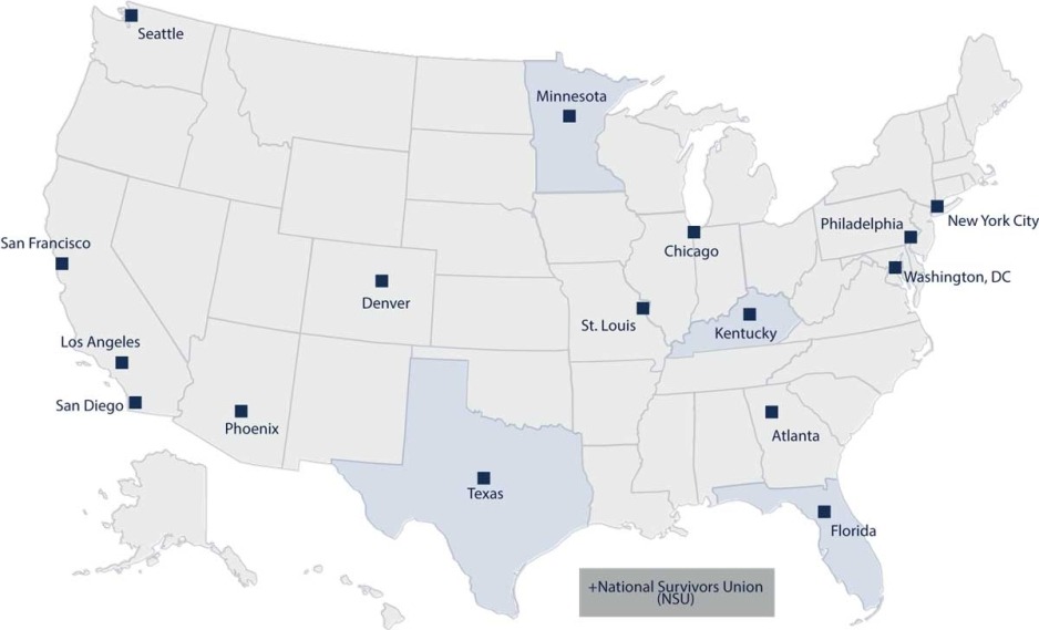 See table below for locations on this map of the US