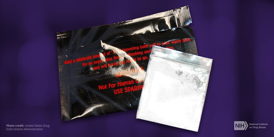 Photo of a packet of synthetic cathinones, known as "bath salts."