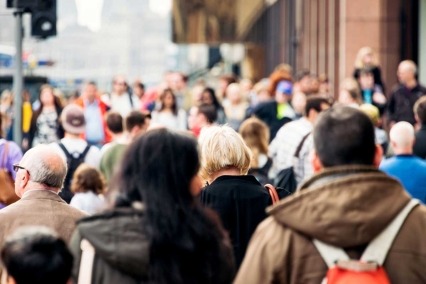 Pedestrians on a city street.