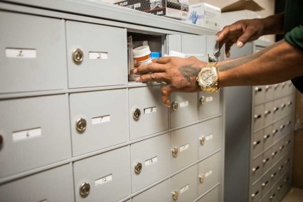 HIV medicine locker at IDEA Exchange in Miami, Florida.