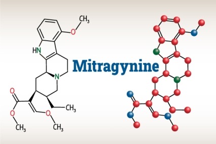 Mitragynine molecule. It is the herbal alkaloid with opiate-like properties produced by plant Mitragyna speciosa Korth, kratom.&nbsp;
