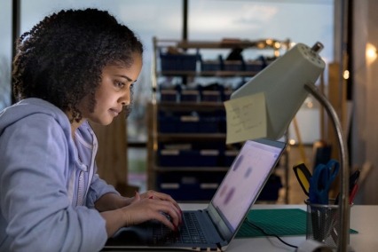 Woman working on a laptop