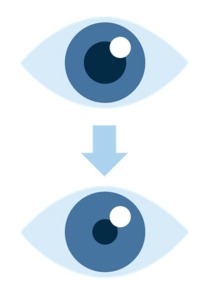 Graphics of two eyes.  The eye on the top shows a larger pupil; the eye on the bottom shows a pinpoint pupil.