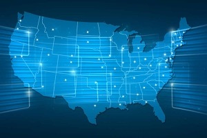 USA Map World map News Communication logistics blue