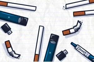 Illustration of cigarettes and vaping devices