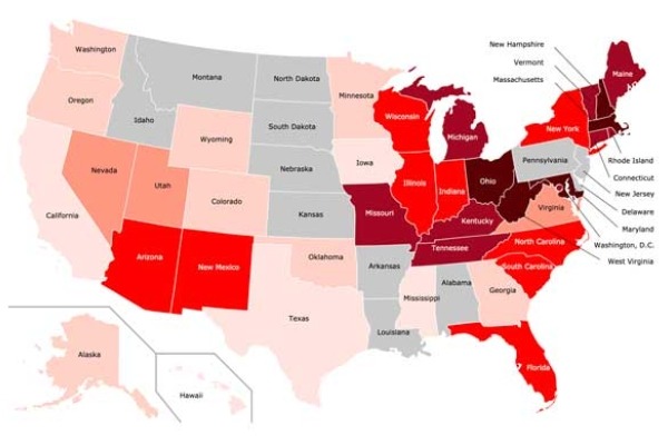 US map showing opioid death rates