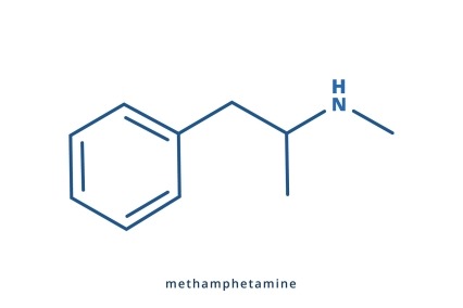 2D chemical structure depiction of methamphetamine