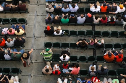 Aerial view of an audience sitting in rows