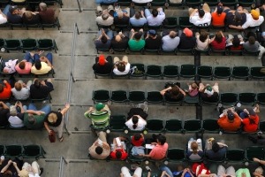 Aerial view of an audience sitting in rows